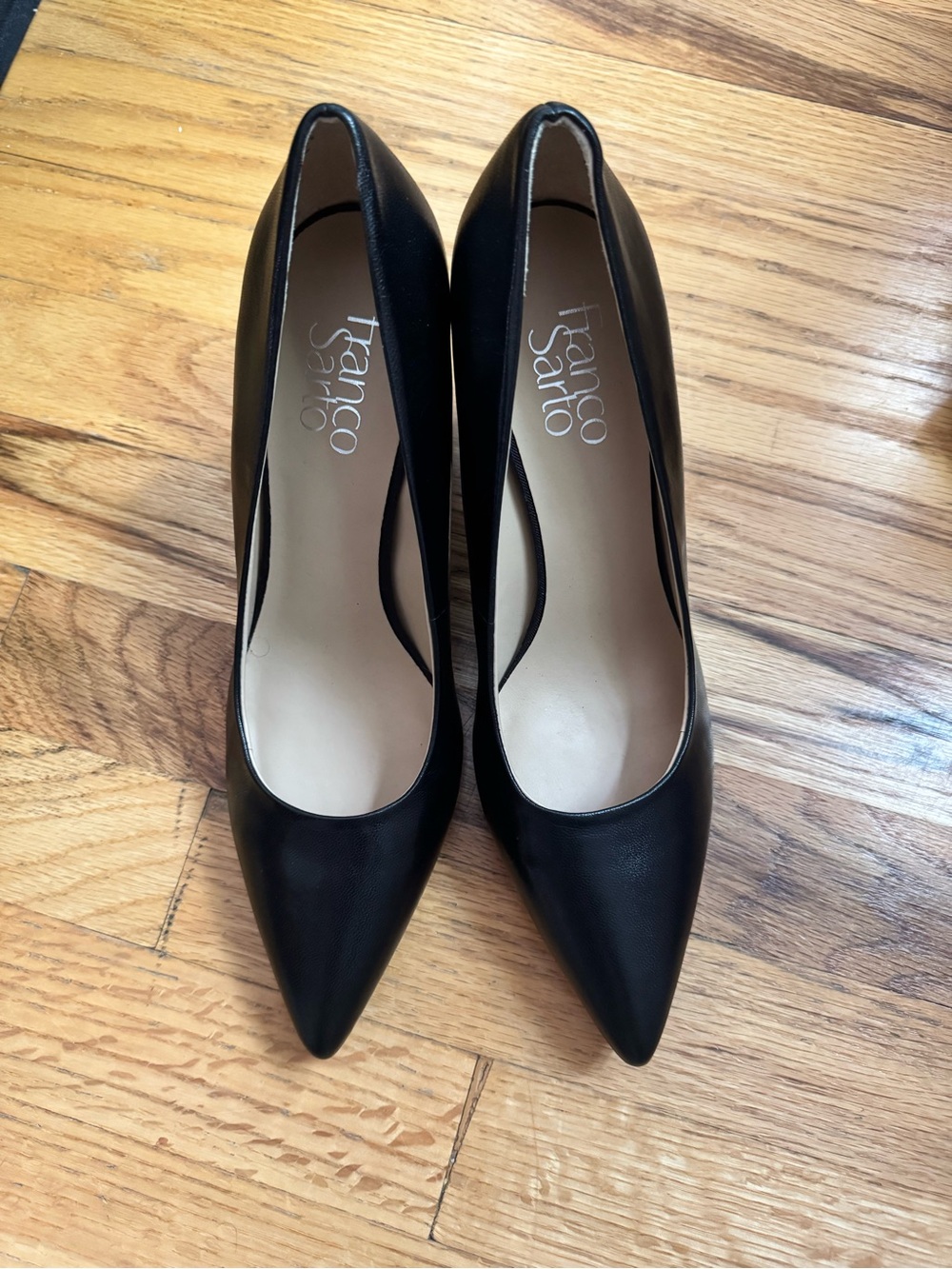 Franco Sarto Black Pointed Toe Leather Pumps
